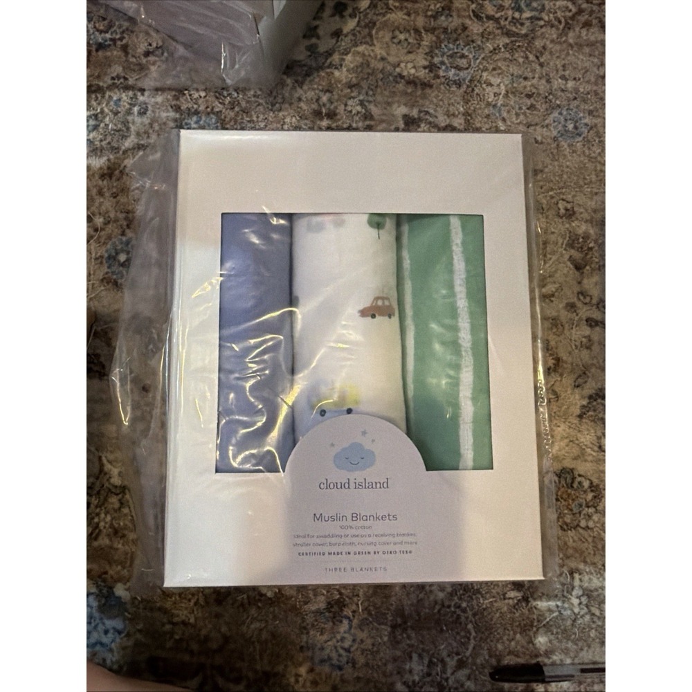 New Cloud Island™ Muslin Swaddle Blankets Transportation 3pk 100% Cotton
